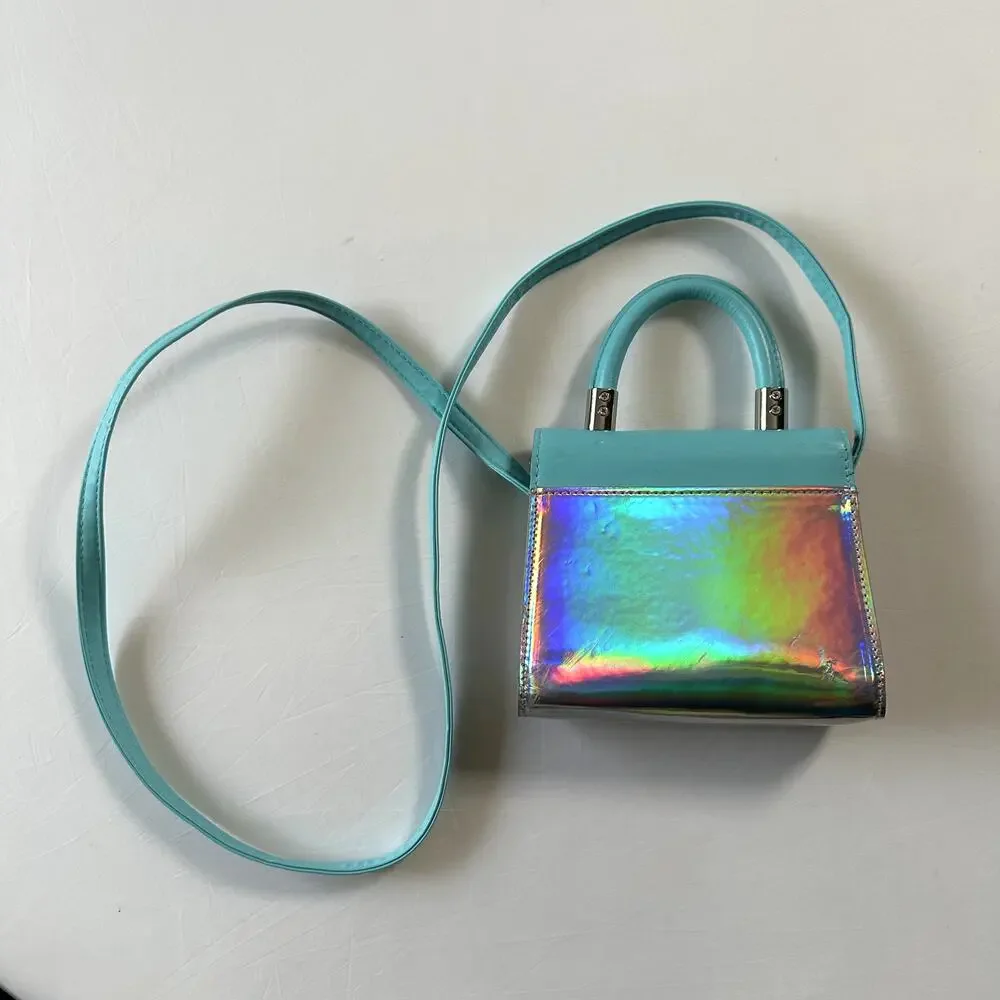 Justice Silver & Blue Iridescent Crossbody Purse / Handle Bag